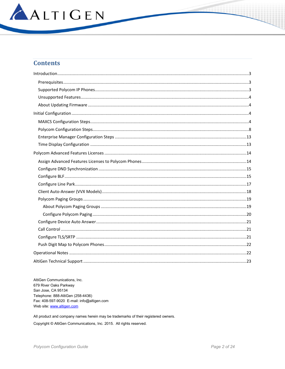 AltiGen MAXCS 7.5 Polycom Configuration Guide User Manual | Page 2 / 24