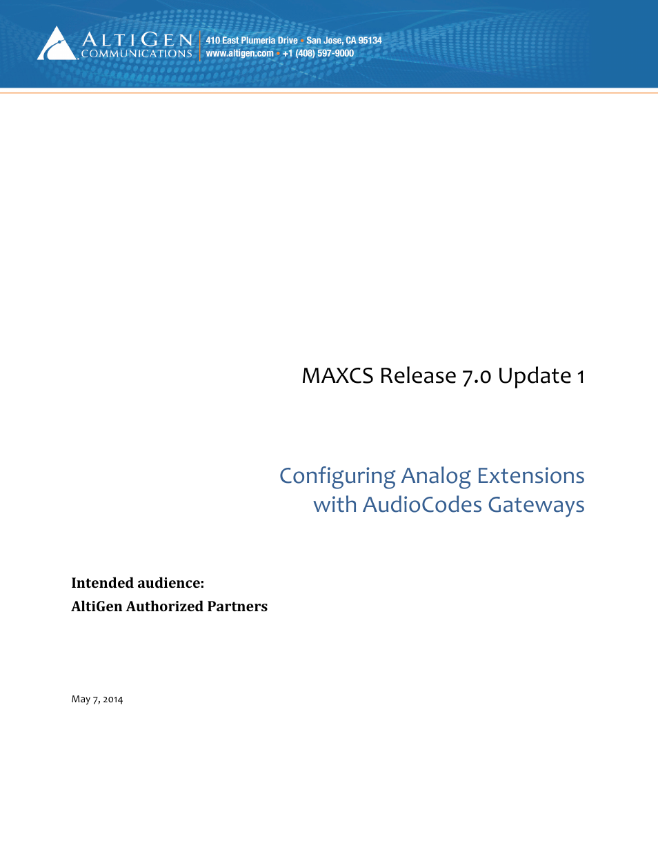 AltiGen MAXCS 7.0 Update 1 FXS Configuration with AudioCodes User Manual | 25 pages