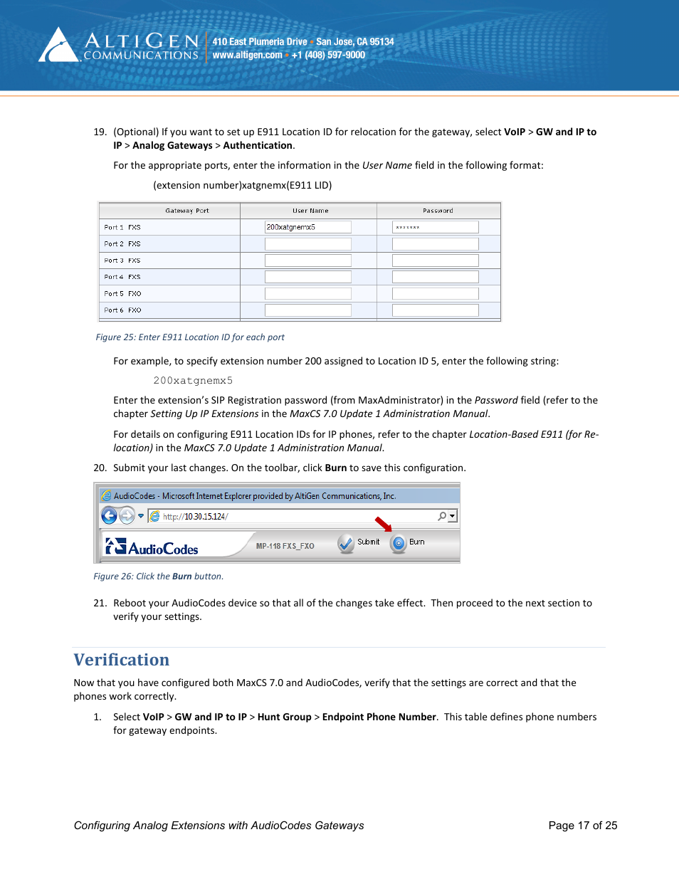 Verification | AltiGen MAXCS 7.0 Update 1 FXS Configuration with AudioCodes User Manual | Page 17 / 25