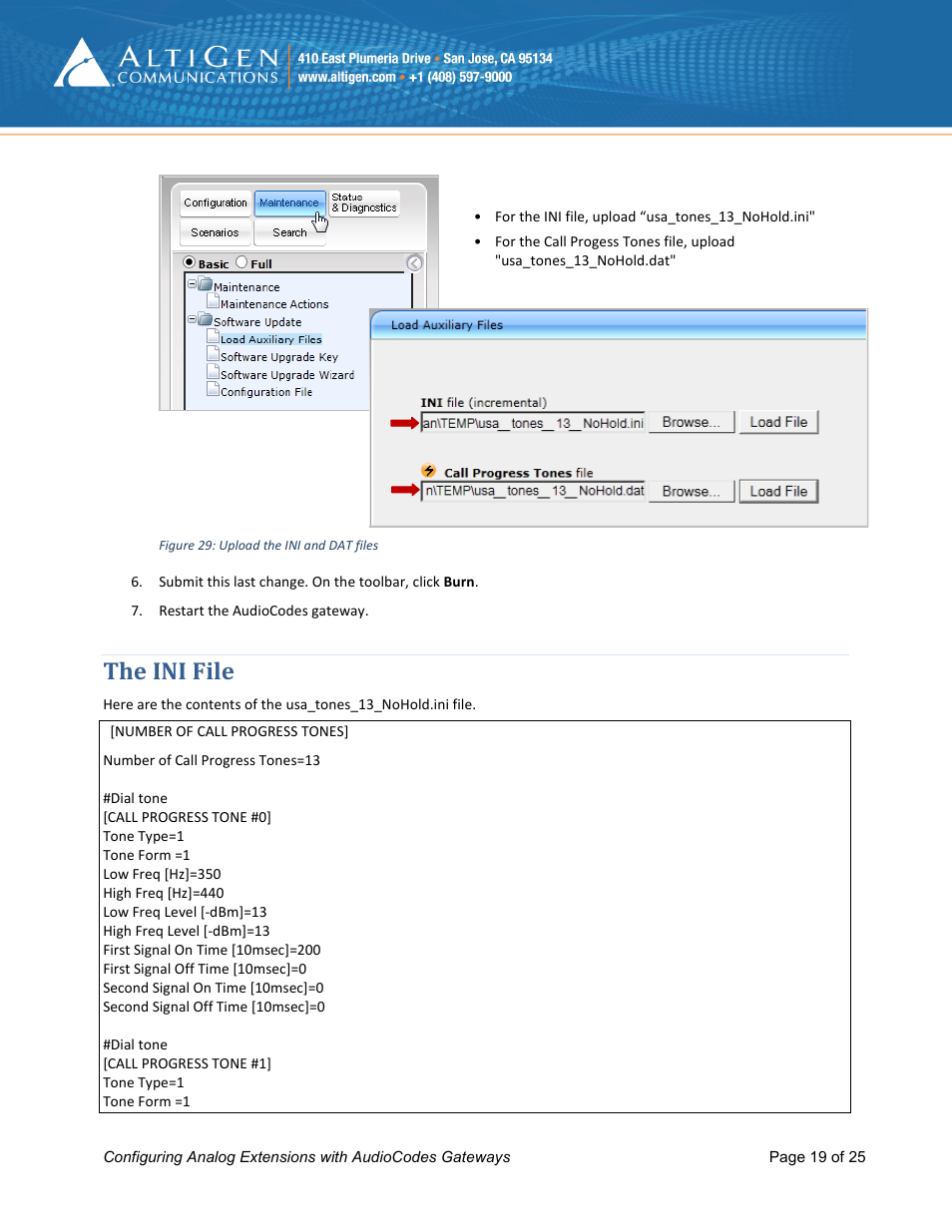 The ini file | AltiGen MAXCS 7.0 Update 1 FXS Configuration with AudioCodes User Manual | Page 19 / 25