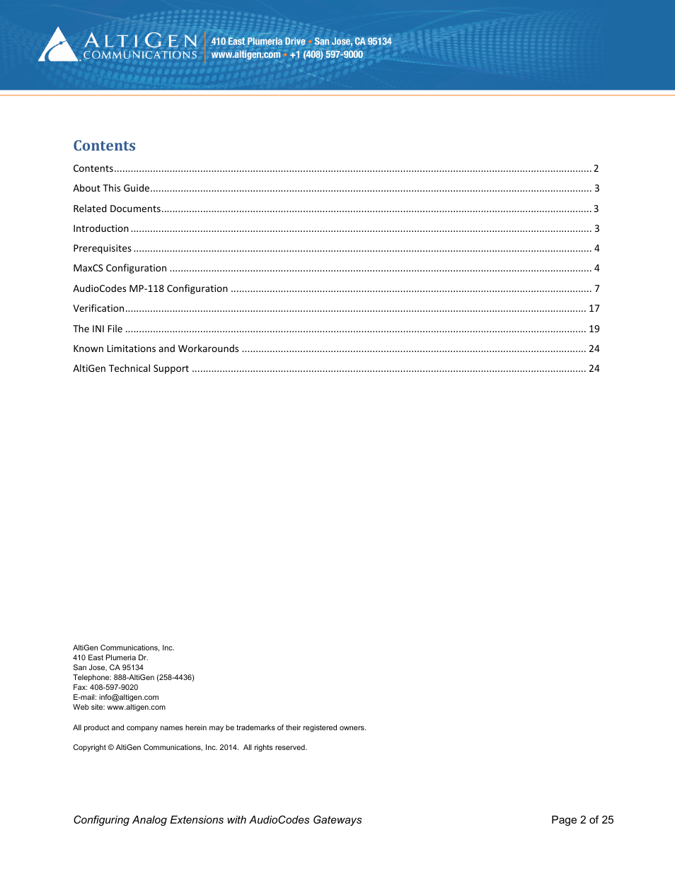 AltiGen MAXCS 7.0 Update 1 FXS Configuration with AudioCodes User Manual | Page 2 / 25