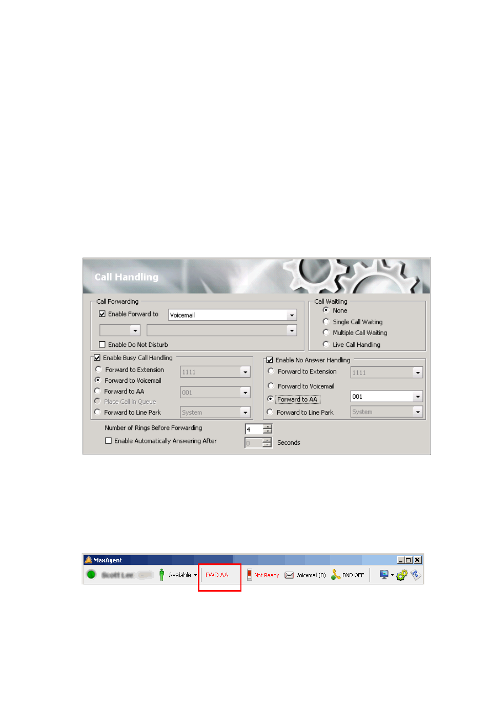 Call handling, Workgroup key status refresh interval, Forwarding all calls | AltiGen MAXCS 7.0 Update 1 MaxAgent User Manual | Page 68 / 93