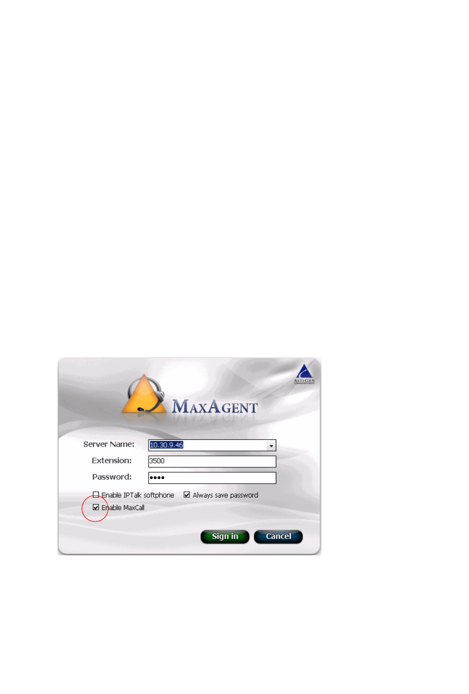 Using maxcall, Logging in to maxcall, The maxcall tab | Hapter, Logging in to maxcall the maxcall tab | AltiGen MAXCS 7.0 Update 1 MaxAgent User Manual | Page 85 / 93