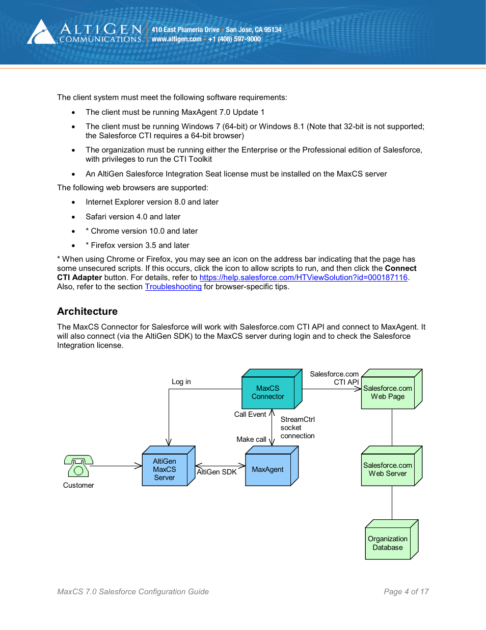 Architecture | AltiGen MAXCS 7.0 Update 1 Salesforce Connector Configuration Guide User Manual | Page 4 / 17