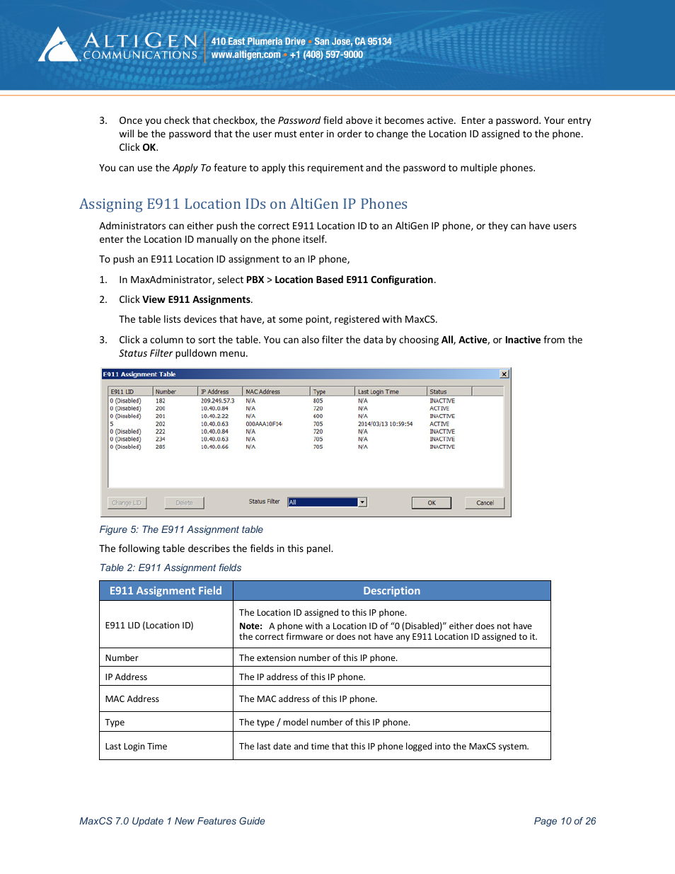 Assigning e911 location ids on altigen ip phones, E 10 | AltiGen MAXCS 7.0 Update 1 New Features Guide User Manual | Page 10 / 26