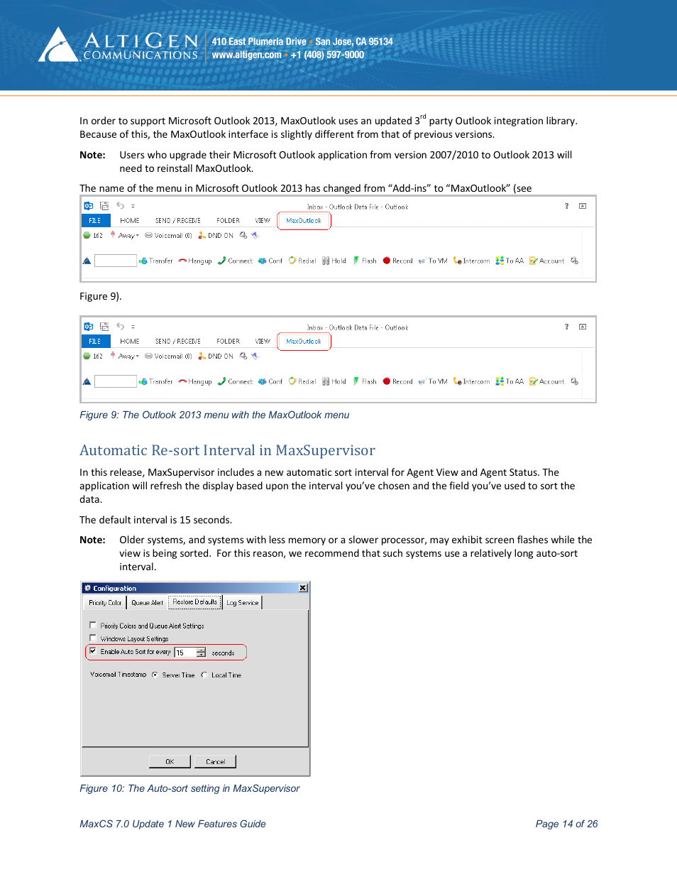 Automatic re-sort interval in maxsupervisor, E 14) | AltiGen MAXCS 7.0 Update 1 New Features Guide User Manual | Page 14 / 26