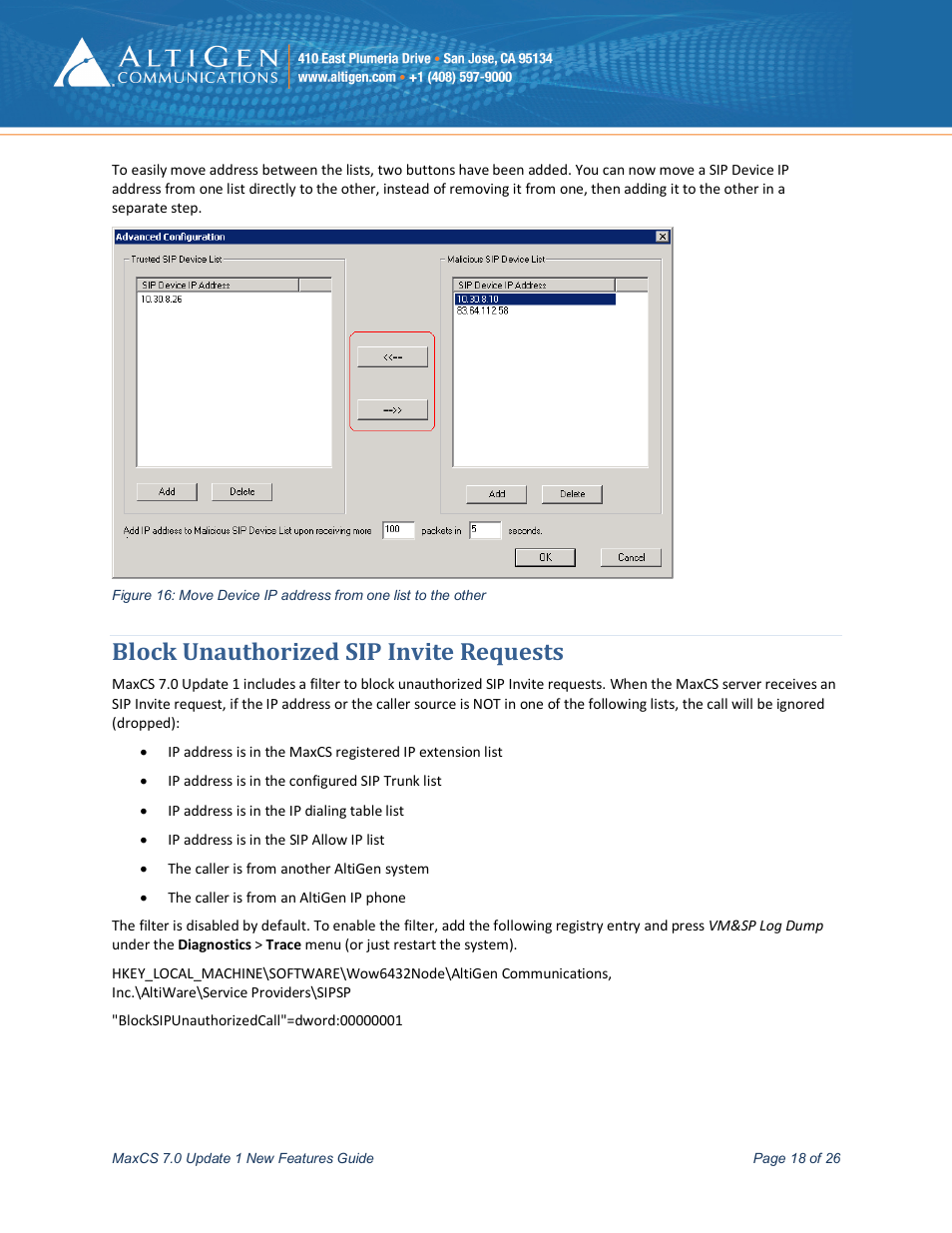 Block unauthorized sip invite requests | AltiGen MAXCS 7.0 Update 1 New Features Guide User Manual | Page 18 / 26