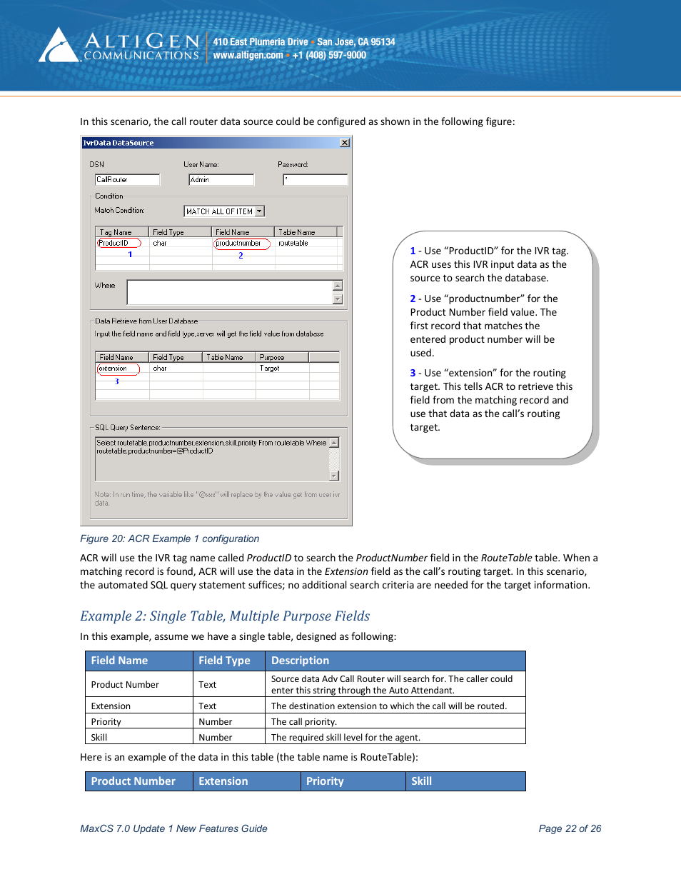 Example 2: single table, multiple purpose fields | AltiGen MAXCS 7.0 Update 1 New Features Guide User Manual | Page 22 / 26