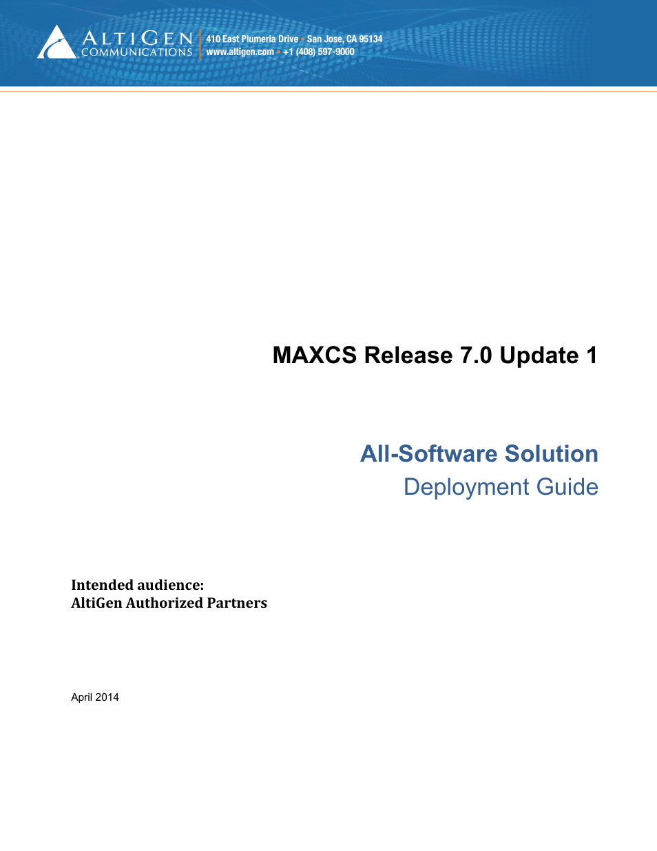 AltiGen MAXCS 7.0 Update 1 Softswitch Deployment Guide User Manual | 14 pages