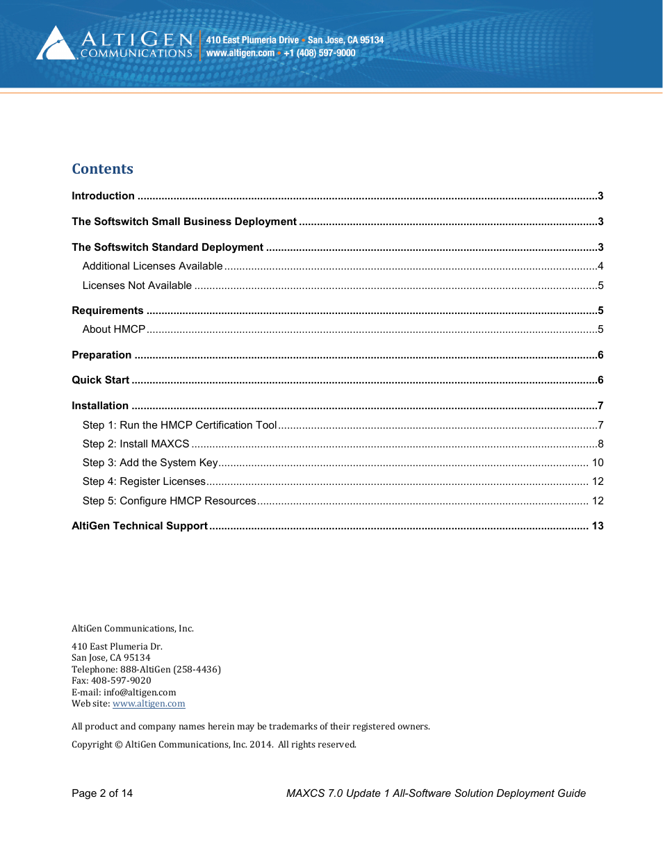 AltiGen MAXCS 7.0 Update 1 Softswitch Deployment Guide User Manual | Page 2 / 14