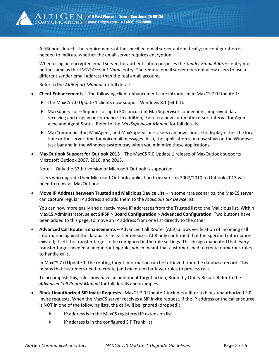 AltiGen MAXCS 7.0 Update 1 Upgrade Guidelines User Manual | Page 3 / 6