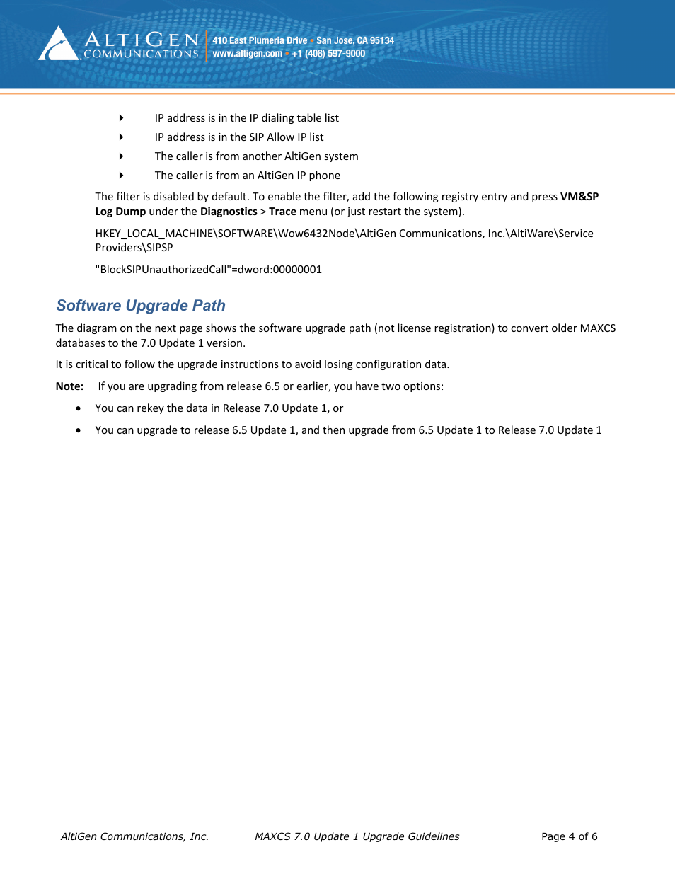 Software upgrade path, Software upgrade, Path | AltiGen MAXCS 7.0 Update 1 Upgrade Guidelines User Manual | Page 4 / 6