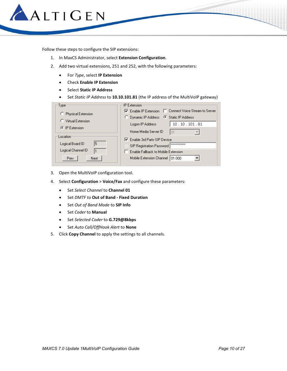 AltiGen MAXCS 7.0 Update 1 MultiVOIP Configuration User Manual | Page 10 / 27