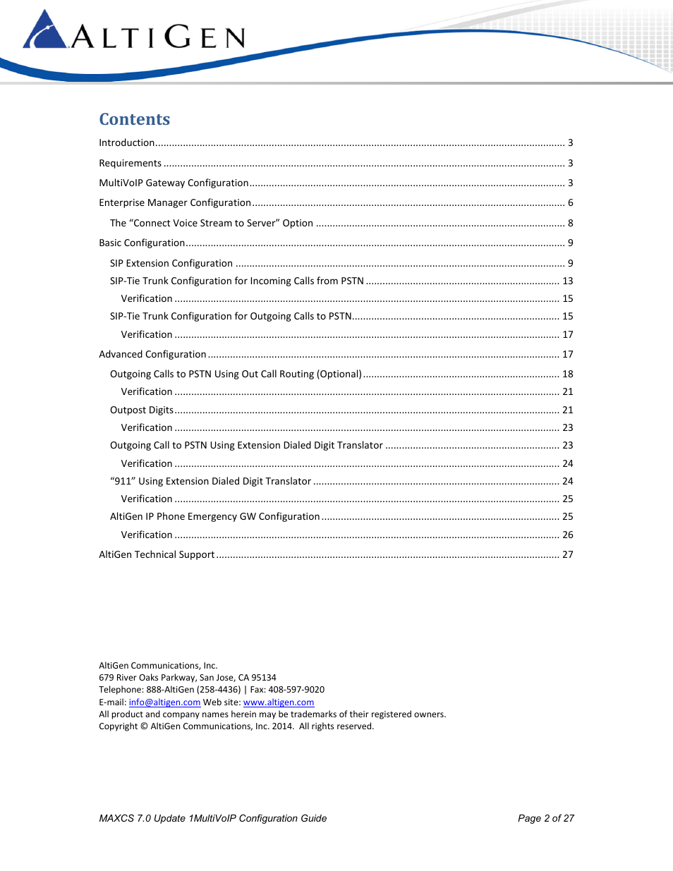 AltiGen MAXCS 7.0 Update 1 MultiVOIP Configuration User Manual | Page 2 / 27