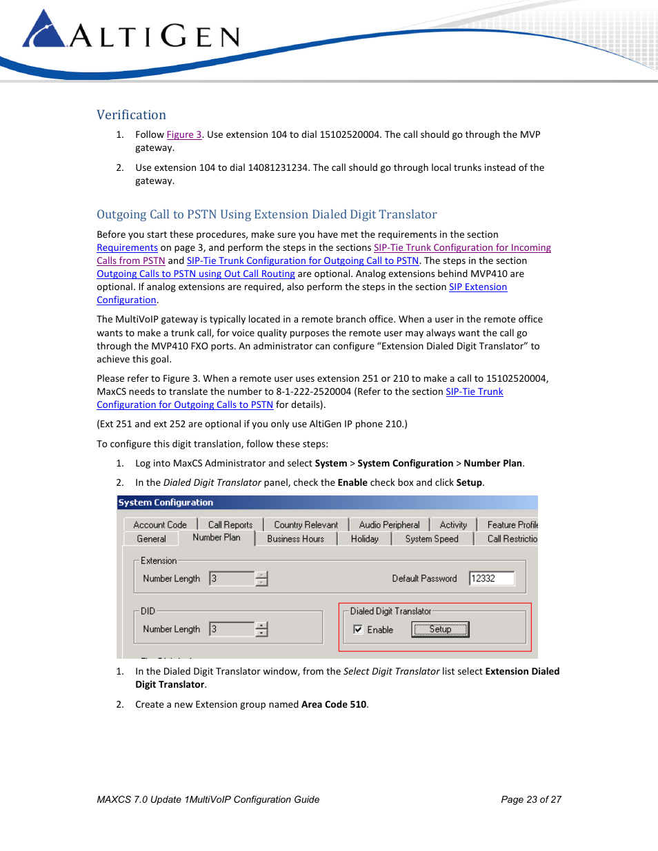 Verification | AltiGen MAXCS 7.0 Update 1 MultiVOIP Configuration User Manual | Page 23 / 27