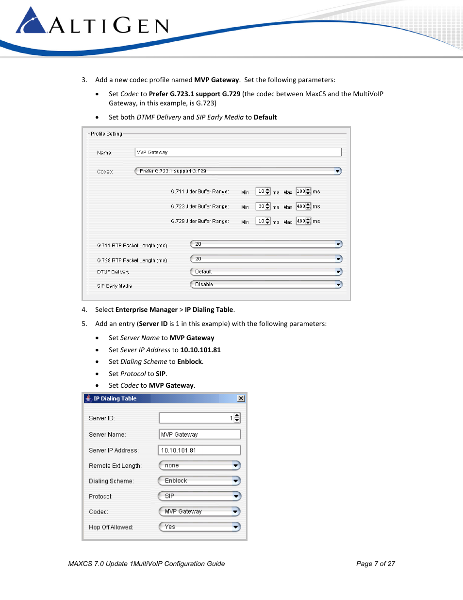 AltiGen MAXCS 7.0 Update 1 MultiVOIP Configuration User Manual | Page 7 / 27