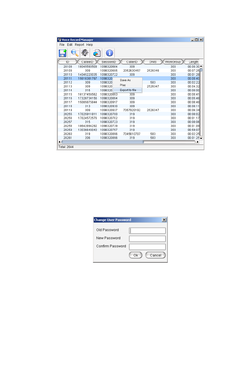 Change password, Edit menu, Searching voice records | AltiGen MAXCS 7.0 Update 1 VRManager User Manual | Page 24 / 32