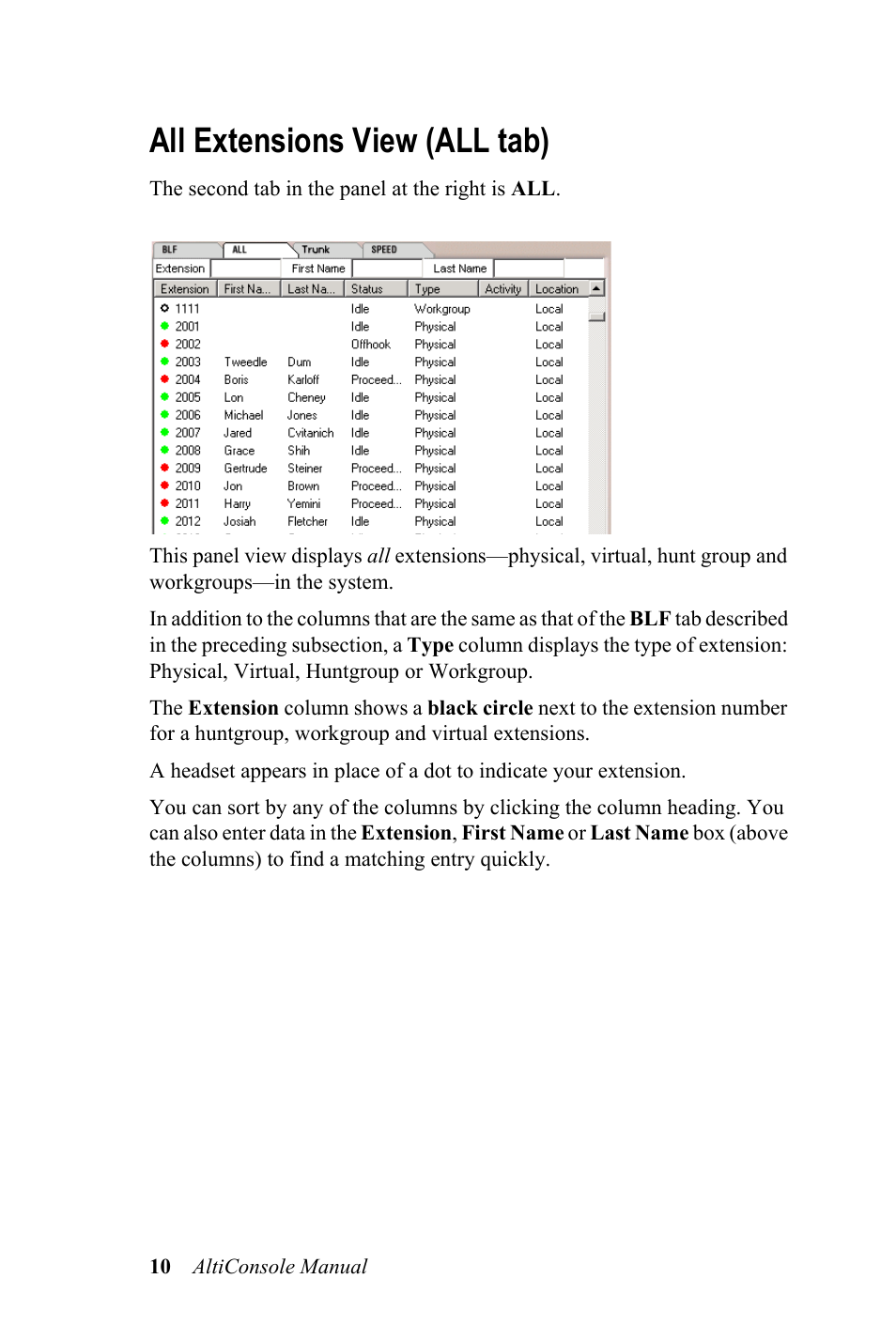 All extensions view (all tab) | AltiGen MAXCS 7.0 AltiConsole User Manual | Page 14 / 44