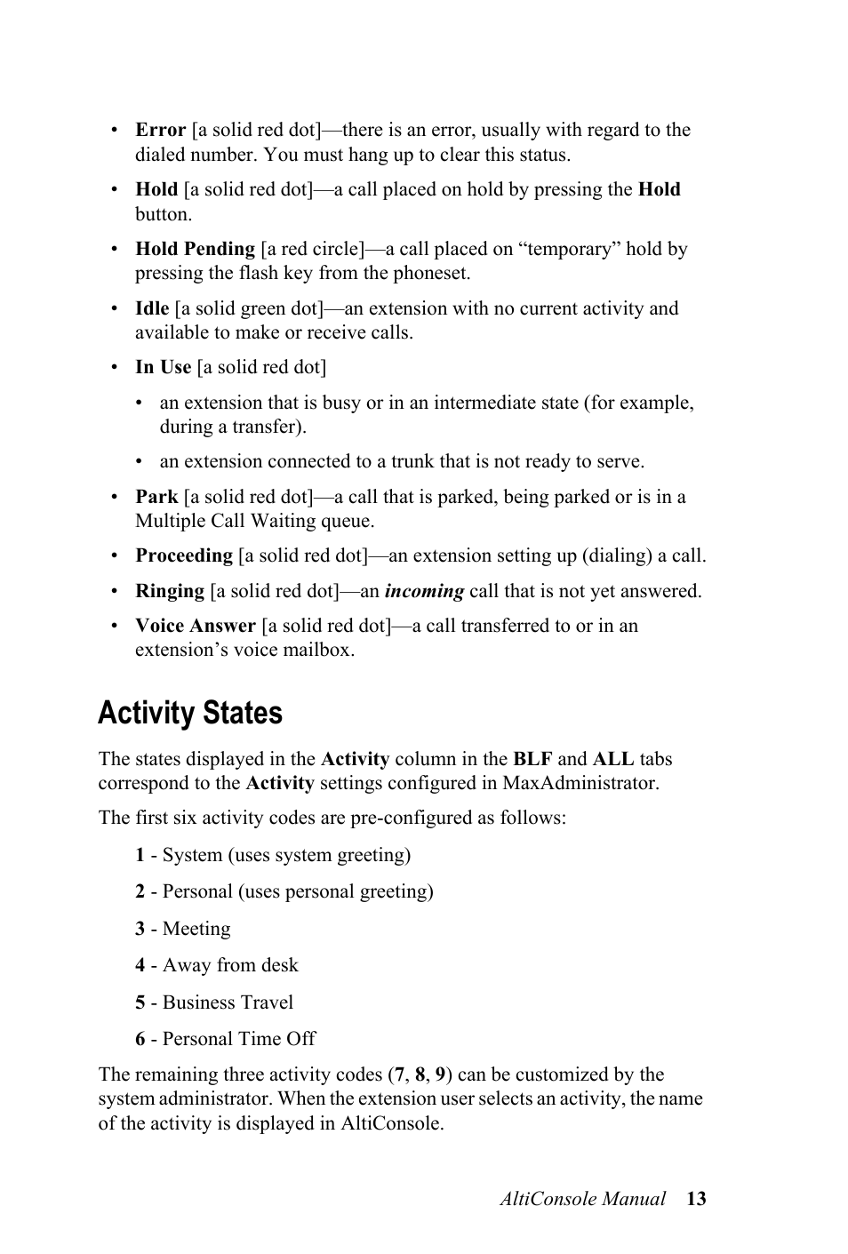 Activity states | AltiGen MAXCS 7.0 AltiConsole User Manual | Page 17 / 44