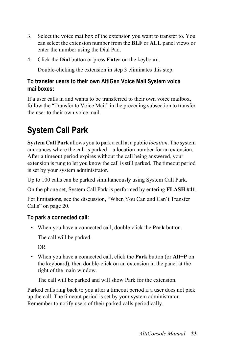 System call park | AltiGen MAXCS 7.0 AltiConsole User Manual | Page 27 / 44