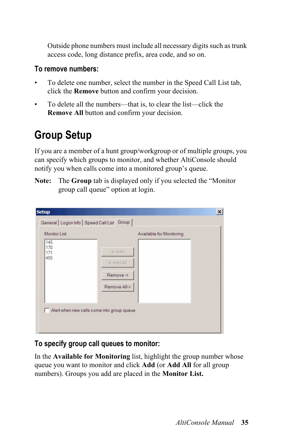 Group setup | AltiGen MAXCS 7.0 AltiConsole User Manual | Page 39 / 44