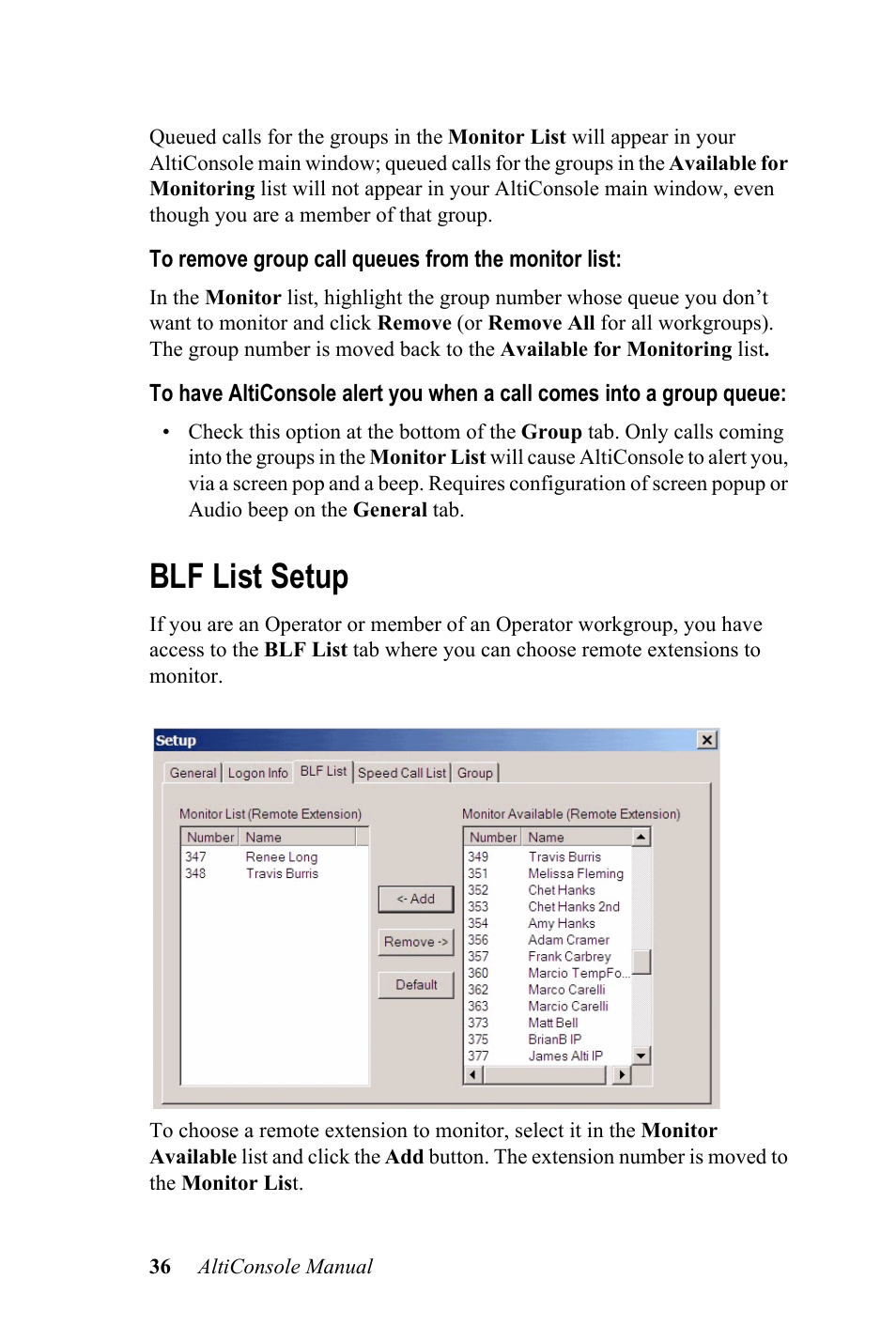 Blf list setup | AltiGen MAXCS 7.0 AltiConsole User Manual | Page 40 / 44