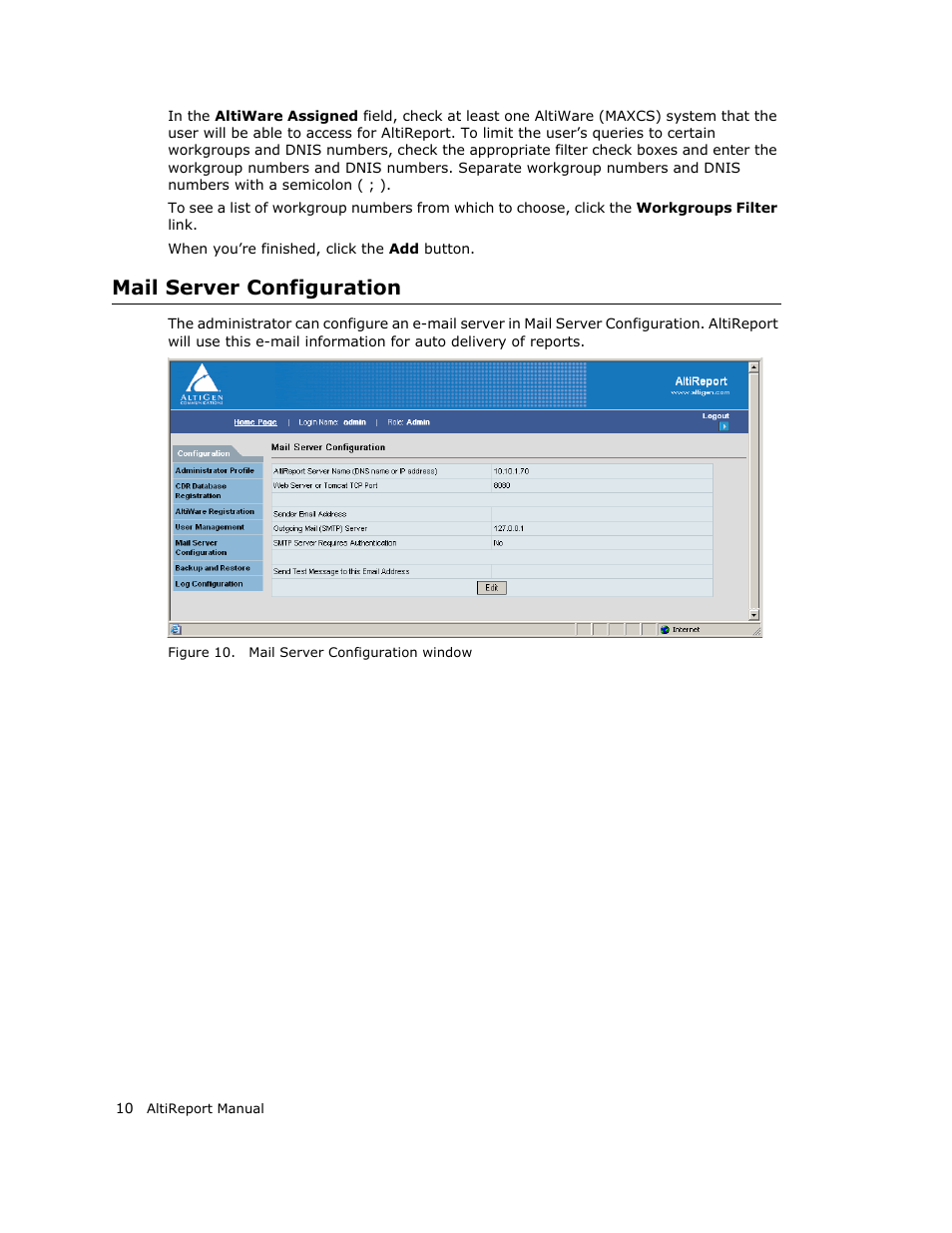 Mail server configuration | AltiGen MAXCS 7.0 AltiReport User Manual | Page 14 / 110