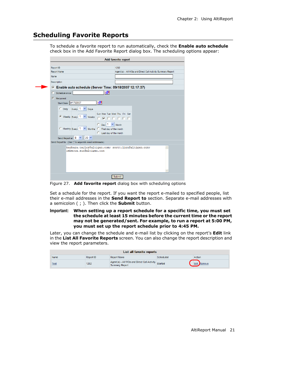 Scheduling favorite reports | AltiGen MAXCS 7.0 AltiReport User Manual | Page 25 / 110