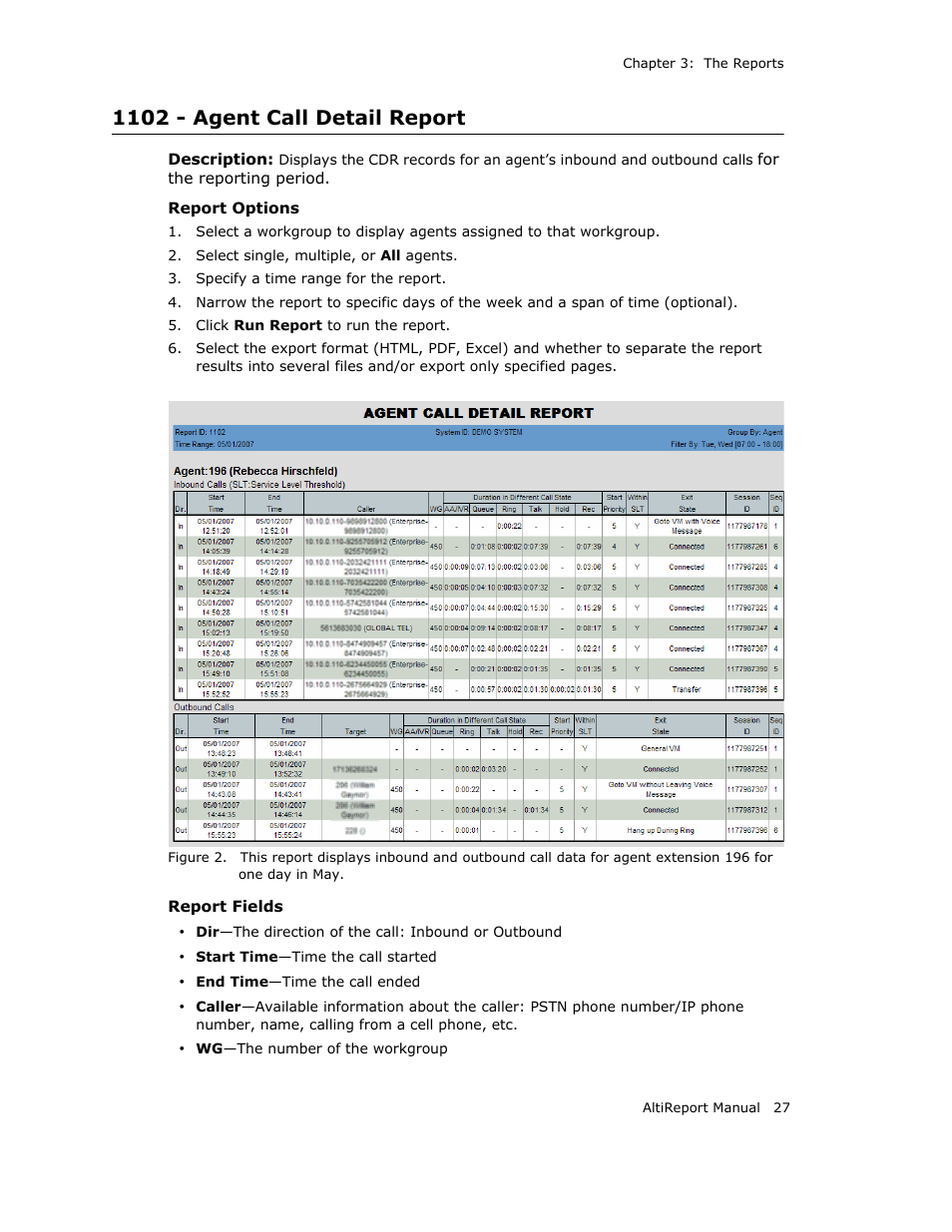 1102 - agent call detail report | AltiGen MAXCS 7.0 AltiReport User Manual | Page 31 / 110