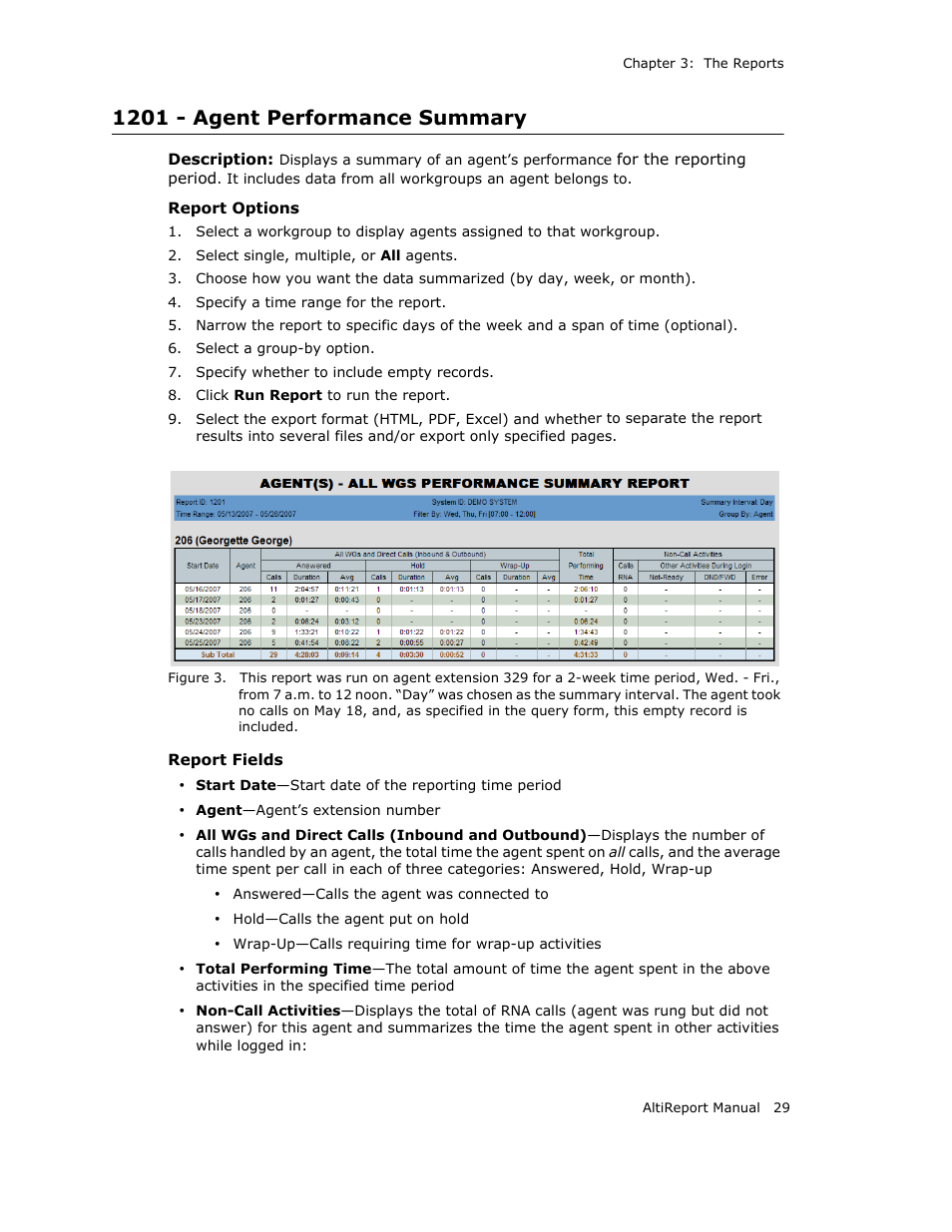 1201 - agent performance summary | AltiGen MAXCS 7.0 AltiReport User Manual | Page 33 / 110