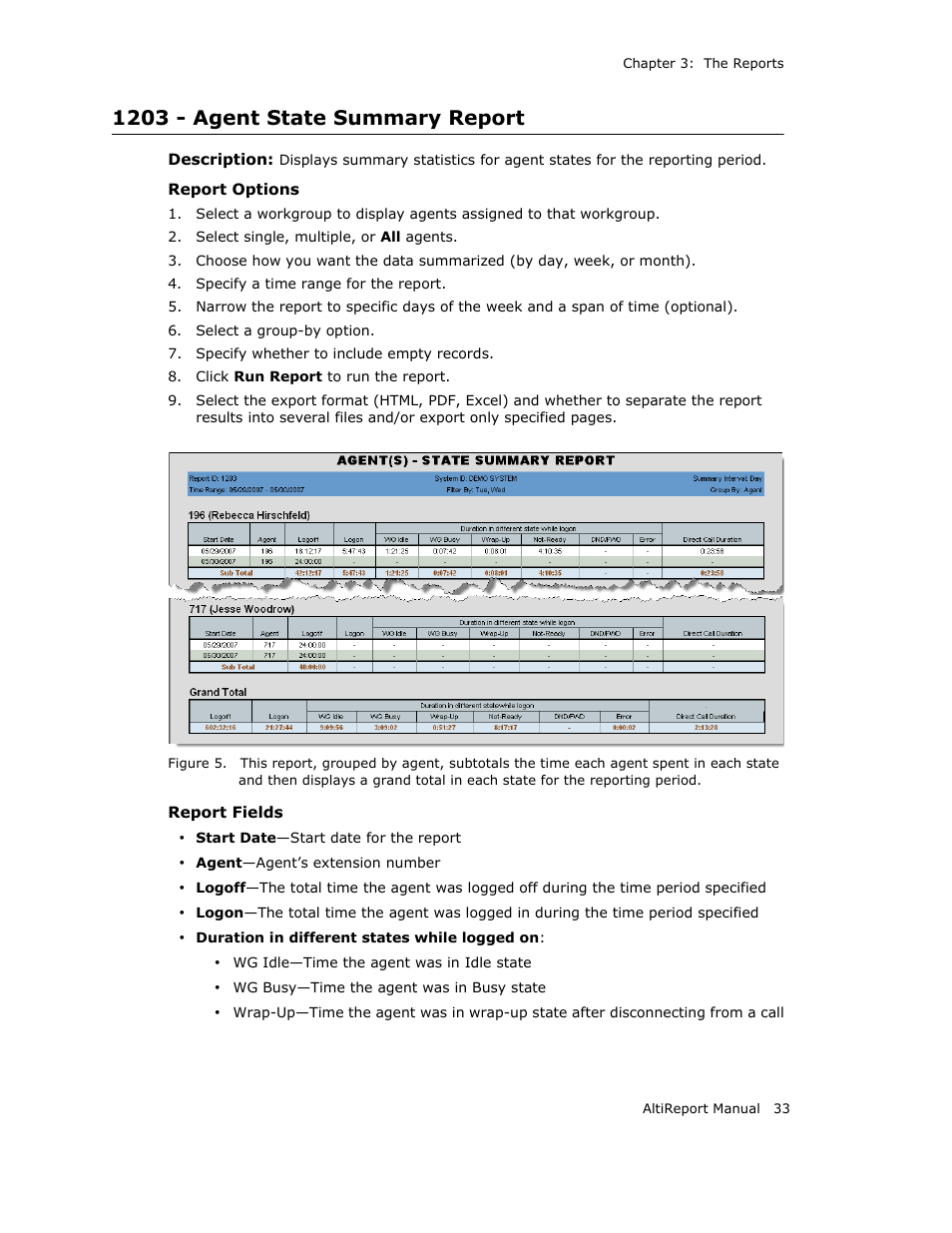 1203 - agent state summary report | AltiGen MAXCS 7.0 AltiReport User Manual | Page 37 / 110