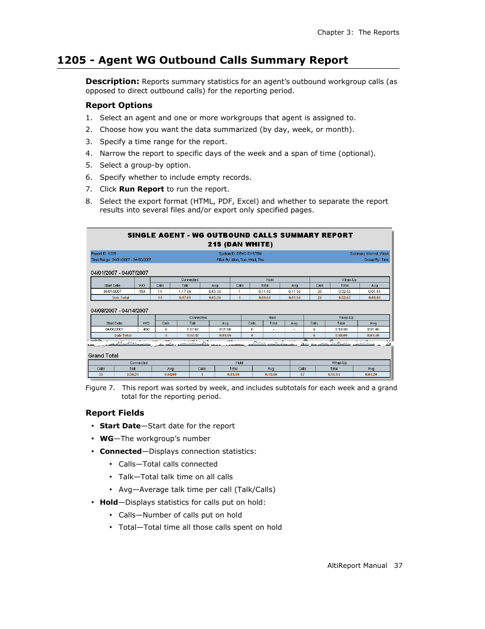 1205 - agent wg outbound calls summary report | AltiGen MAXCS 7.0 AltiReport User Manual | Page 41 / 110