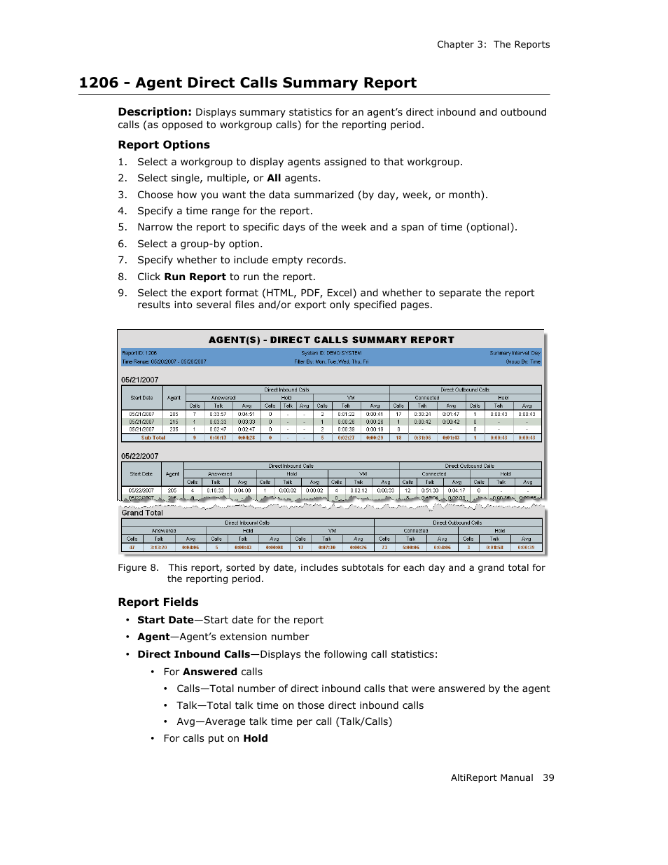 1206 - agent direct calls summary report | AltiGen MAXCS 7.0 AltiReport User Manual | Page 43 / 110