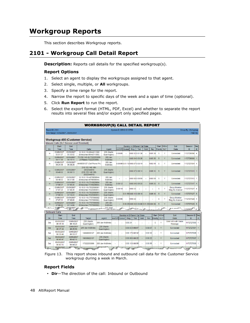 Workgroup reports, 2101 - workgroup call detail report | AltiGen MAXCS 7.0 AltiReport User Manual | Page 52 / 110