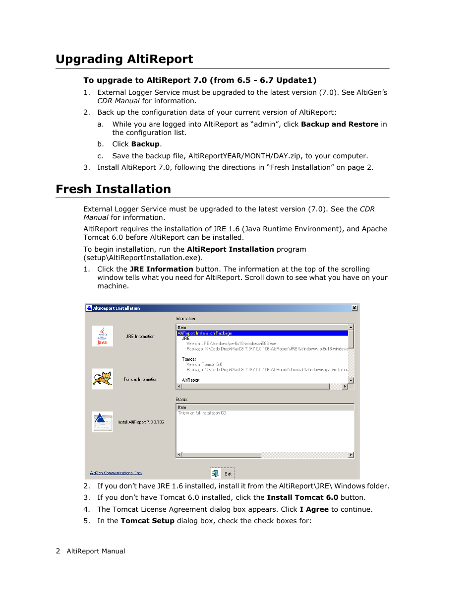 Upgrading altireport, Fresh installation, Upgrading altireport fresh installation | AltiGen MAXCS 7.0 AltiReport User Manual | Page 6 / 110