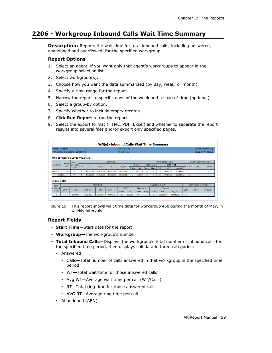 2206 - workgroup inbound calls wait time summary | AltiGen MAXCS 7.0 AltiReport User Manual | Page 63 / 110