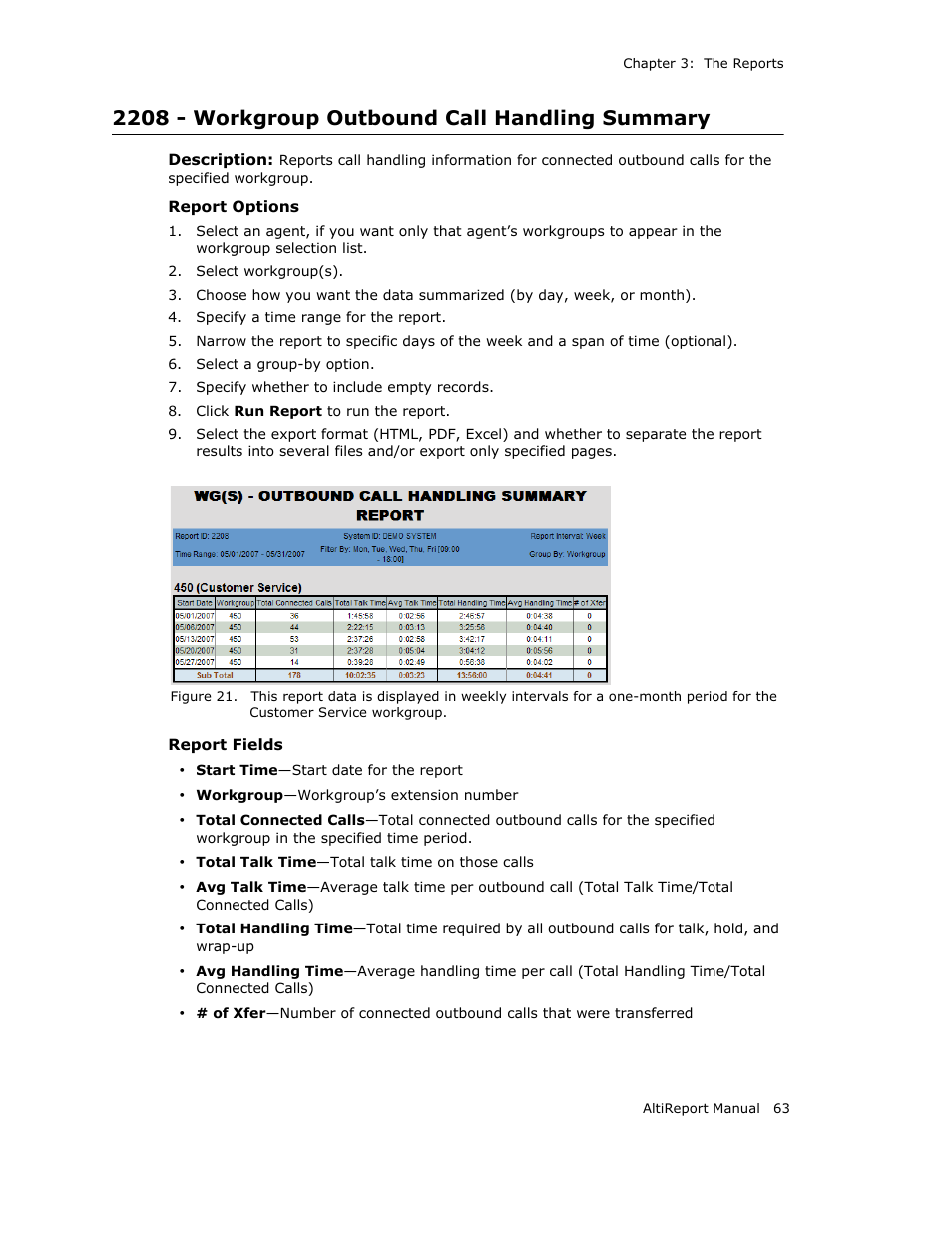 2208 - workgroup outbound call handling summary | AltiGen MAXCS 7.0 AltiReport User Manual | Page 67 / 110