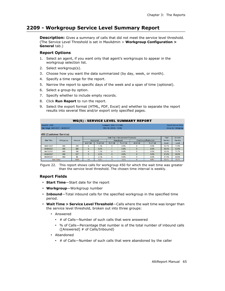 2209 - workgroup service level summary report | AltiGen MAXCS 7.0 AltiReport User Manual | Page 69 / 110