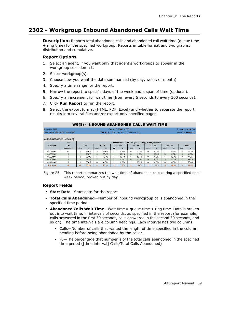 2302 - workgroup inbound abandoned calls wait time | AltiGen MAXCS 7.0 AltiReport User Manual | Page 73 / 110