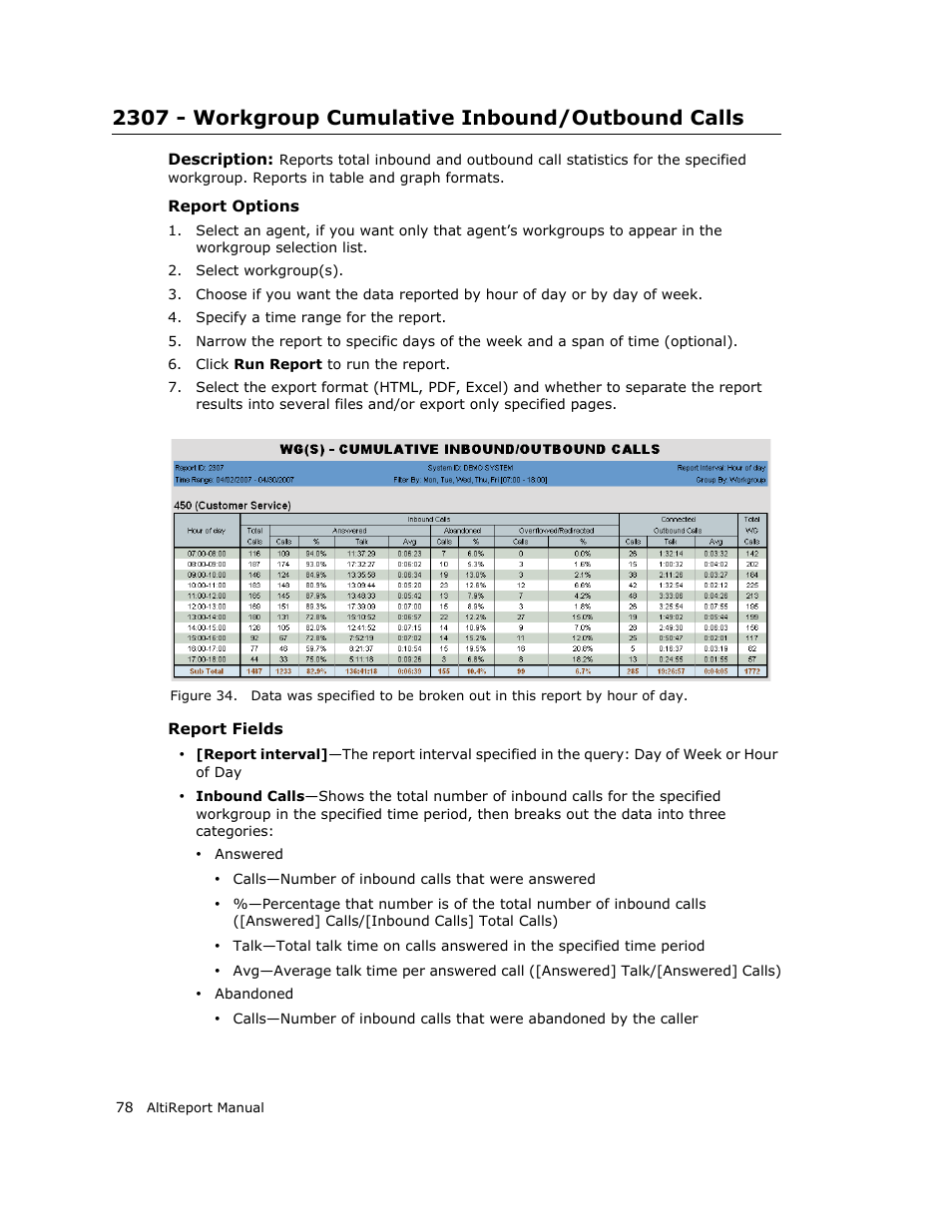 2307 - workgroup cumulative inbound/outbound calls | AltiGen MAXCS 7.0 AltiReport User Manual | Page 82 / 110