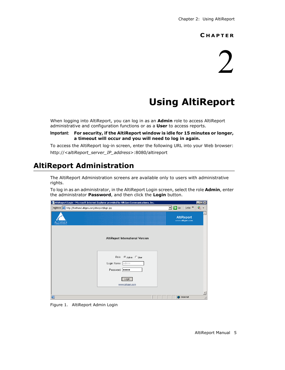 Using altireport, Altireport administration, Hapter | AltiGen MAXCS 7.0 AltiReport User Manual | Page 9 / 110