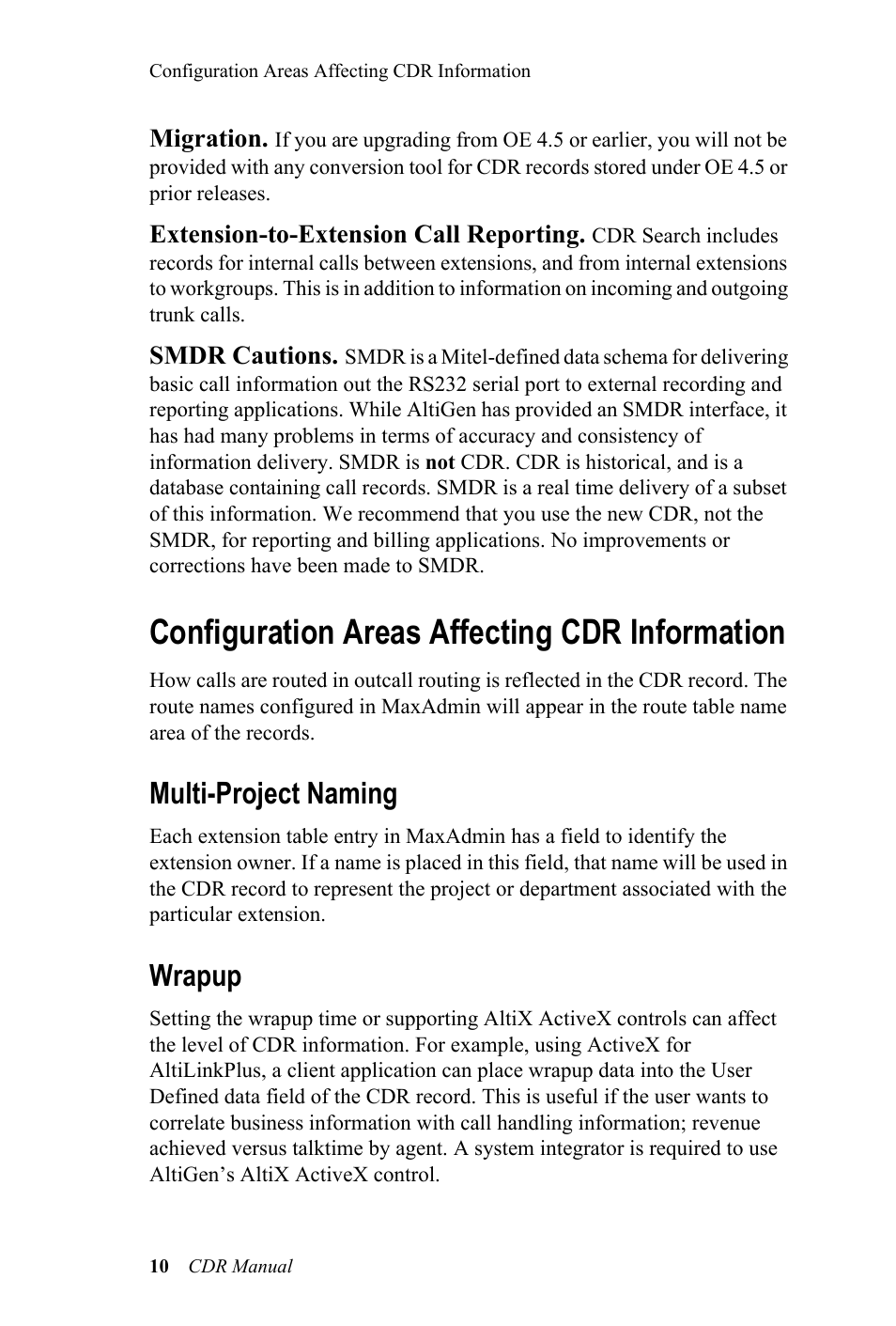 Configuration areas affecting cdr information, Multi-project naming, Wrapup | Multi-project naming wrapup | AltiGen MAXCS 7.0 CDR User Manual | Page 14 / 95