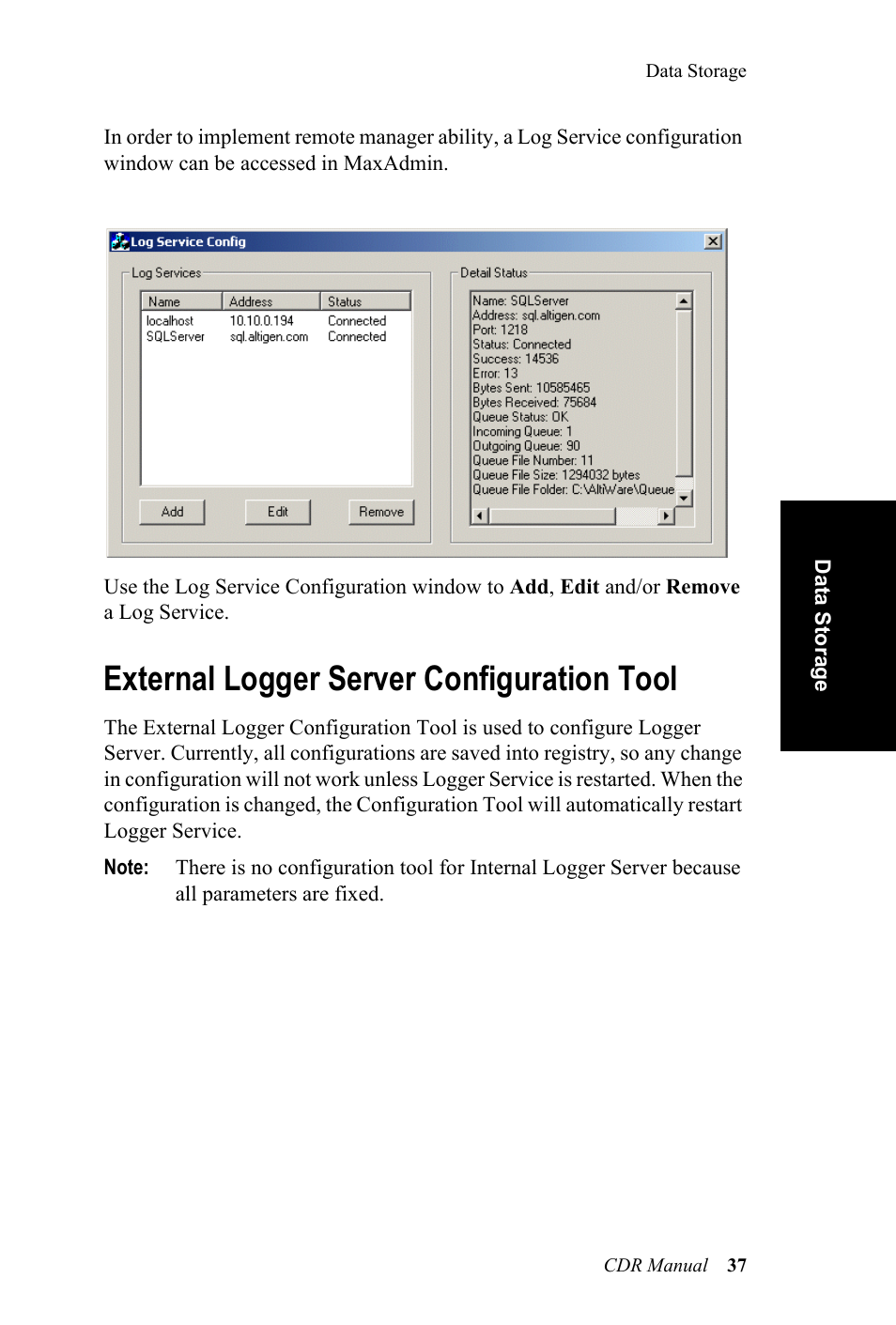 External logger server configuration tool | AltiGen MAXCS 7.0 CDR User Manual | Page 41 / 95