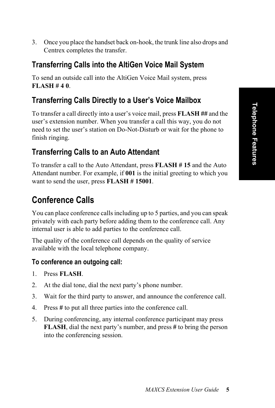 Conference calls, Transferring calls to an auto attendant | AltiGen MAXCS 7.0 Extension User Guide User Manual | Page 11 / 48