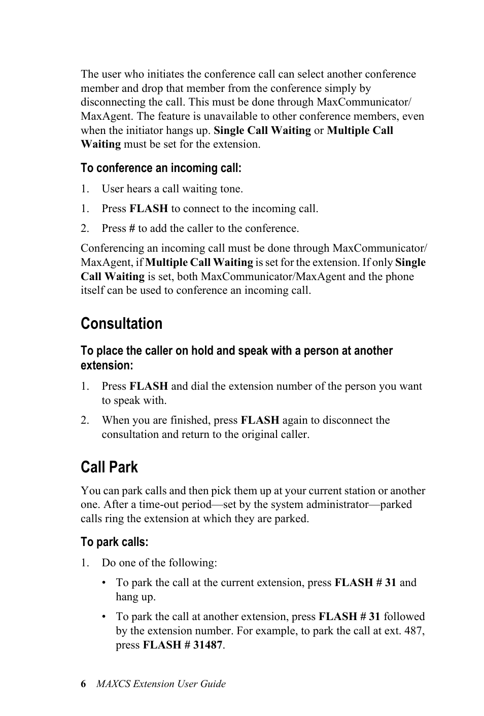 Consultation, Call park, Consultation call park | AltiGen MAXCS 7.0 Extension User Guide User Manual | Page 12 / 48