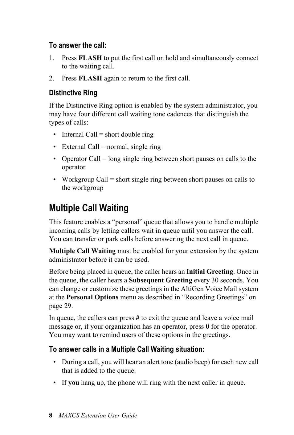 Multiple call waiting | AltiGen MAXCS 7.0 Extension User Guide User Manual | Page 14 / 48