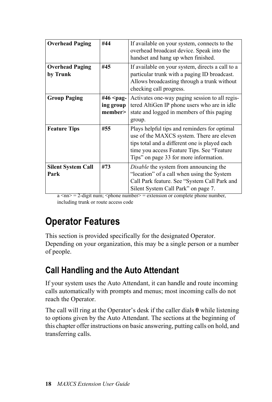 Operator features, Call handling and the auto attendant | AltiGen MAXCS 7.0 Extension User Guide User Manual | Page 24 / 48