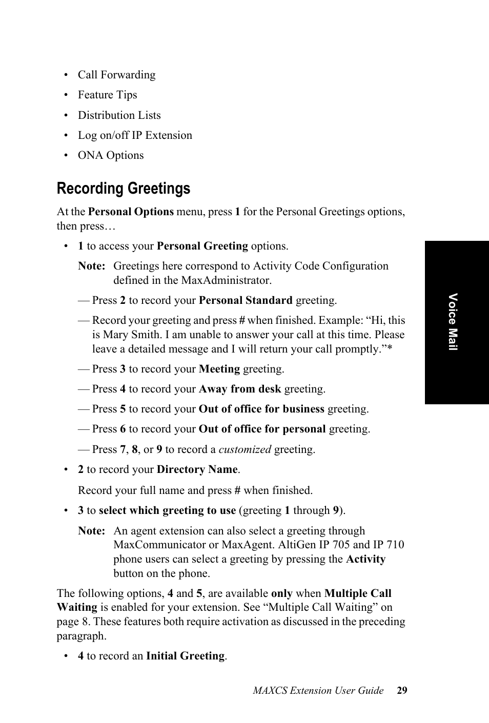 Recording greetings | AltiGen MAXCS 7.0 Extension User Guide User Manual | Page 35 / 48