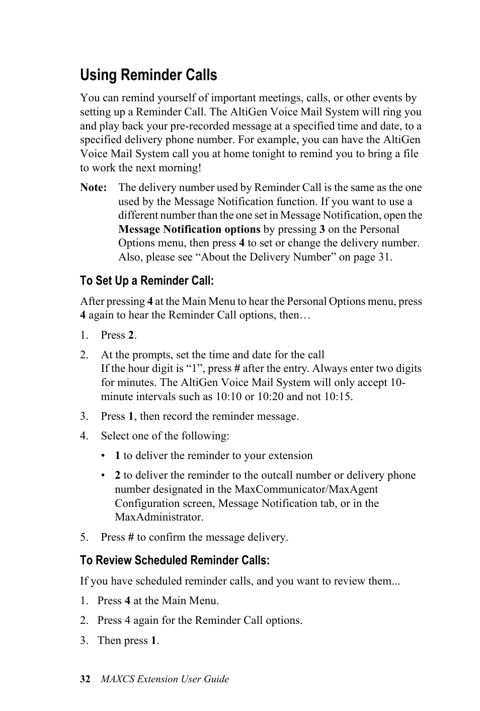 Using reminder calls | AltiGen MAXCS 7.0 Extension User Guide User Manual | Page 38 / 48