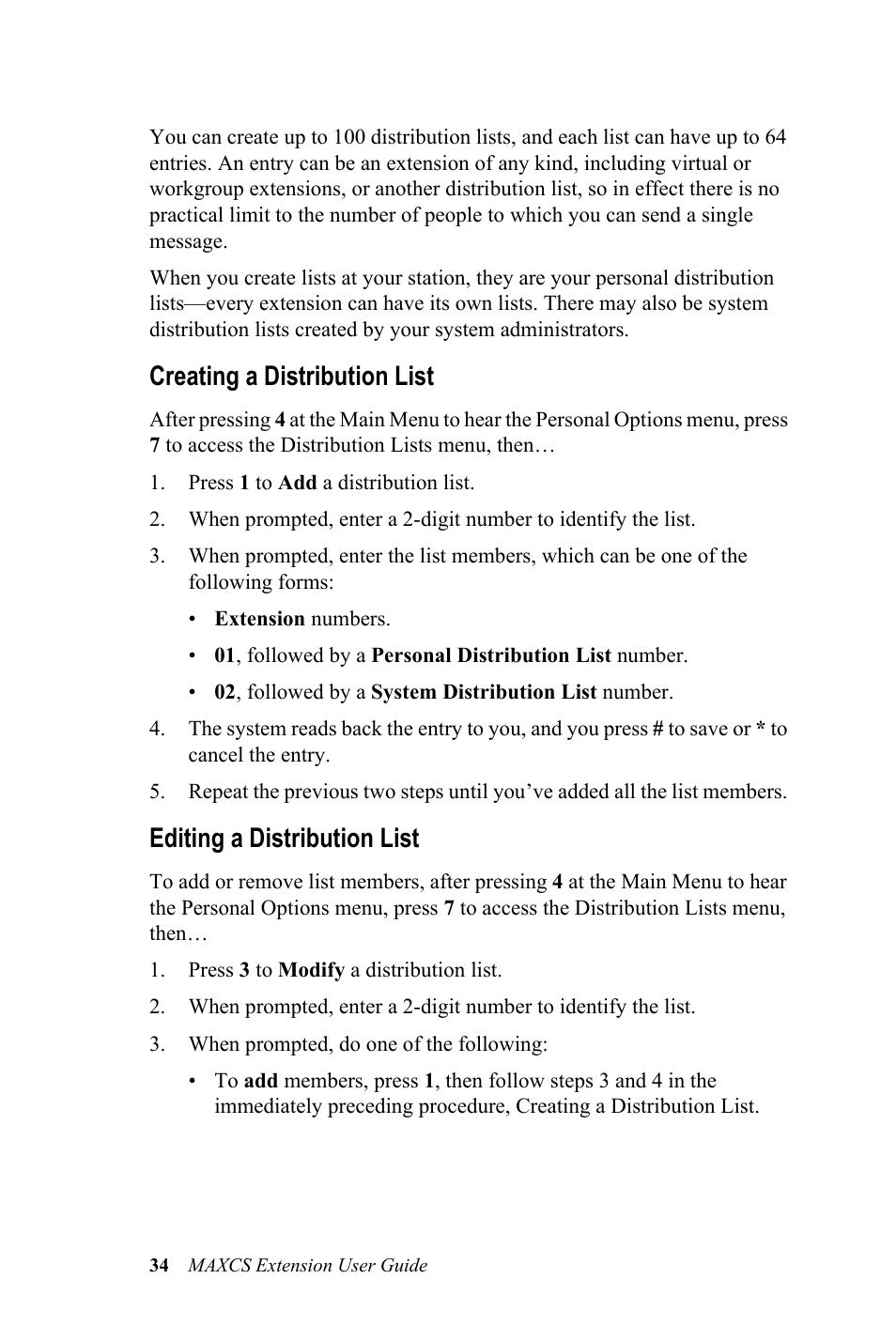 Creating a distribution list, Editing a distribution list | AltiGen MAXCS 7.0 Extension User Guide User Manual | Page 40 / 48